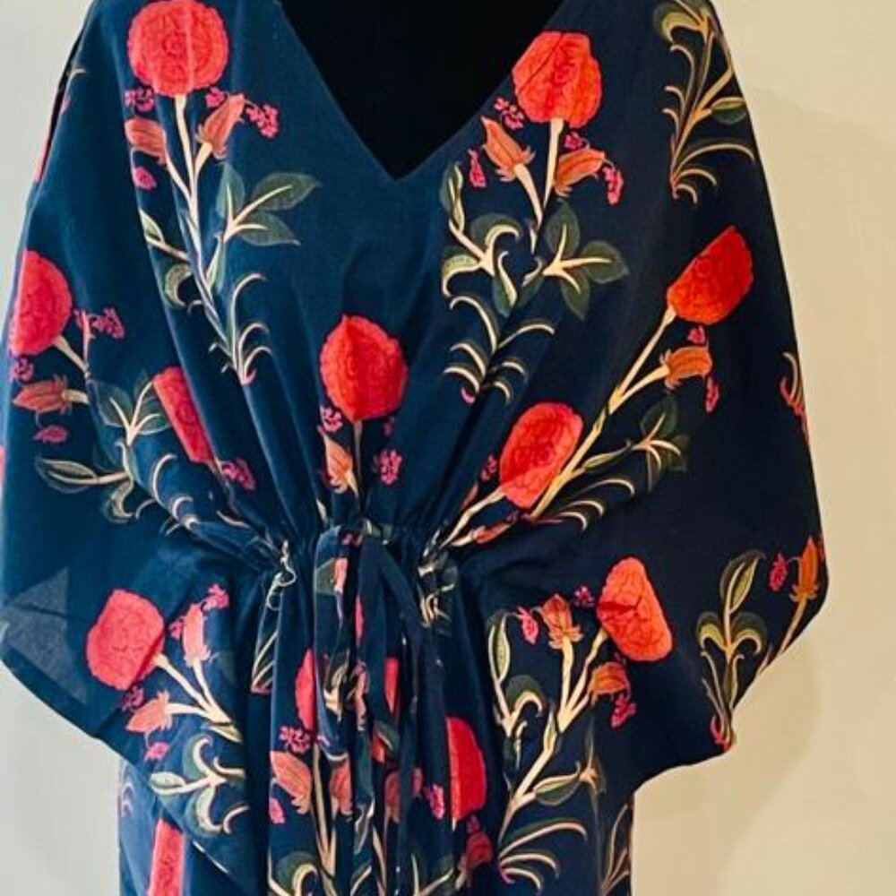 BRAND NEW Hand Block Printed Kaftan Indian Cotton Caftan Beach Wear Dress - Picture 4 of 5